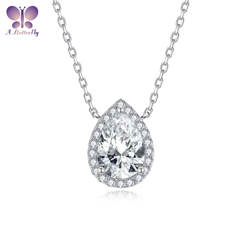 

AButterfly 100% 925 Sterling Silver 2Ct Pearl Cut Moissanite Necklace Fine Jewelry Birthday Gift Beautiful