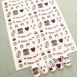 Nail Slider Black Letter Purple Heart Design Self Adhesive Decal Stamping DIY Decoration Tips Nail Stickers TSC 037