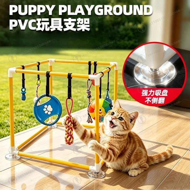 PVC Pipe Assembled Pet Play Gym, DIY Modular Playground Frame for Small Cats Dogs Indoor Interactive Toy Stand