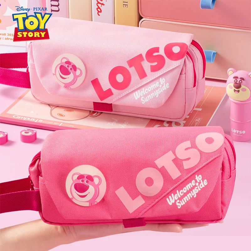 

Hot Disney Large Capacity Pen Bag Strawberry Bear Hand-held Student Stationery Bag High-value Student Multi-layer Stationery Box