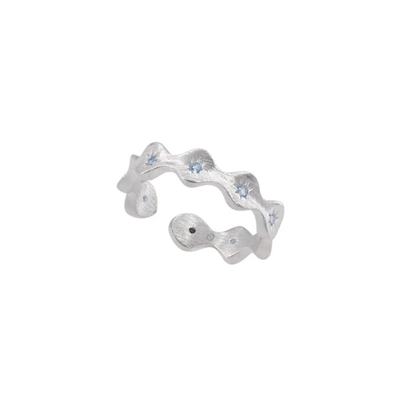 Foxanry Scrub Wave Geometric Blue Zircon Rings For Women Girls Cute Sweet Creative Elegant Fashion Birthday Party Jewelry Gifts