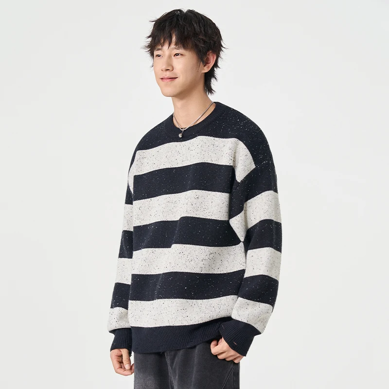 

New Men's High-quality Striped Warm Pullover Sweater for Outdoor Wear Comfortable Breathable Knit Top for Both Inside Outside