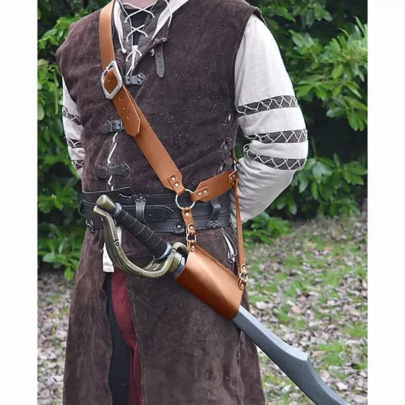 Medieval Knight Shoulder Belt Sword Holder Viking Scabbard Holster PU Leather Weapon Hanger Sheath Frog Larp Costume Prop Sling