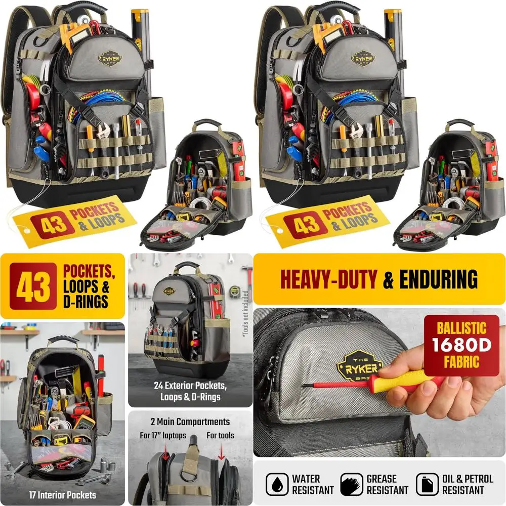 

Сумка для инструментов на 48 отделений, сверхпрочная, водонепроницаемая, с мягкими лямками для электриков, строителей, сантехников