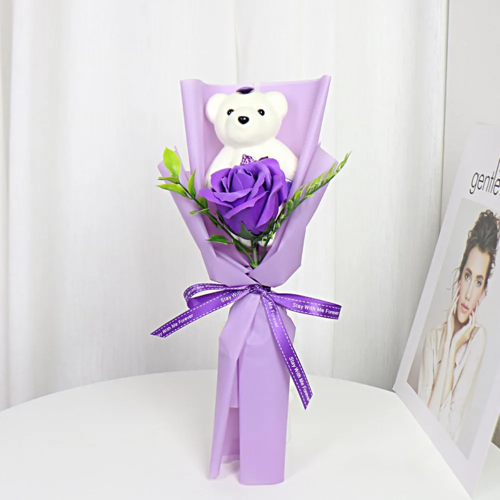 

New Soap Flower Bear Bouquet Animal Bouquet Graduation Gift Single Soap Flower Rose Bouquet Decoration Graduation Bouquets