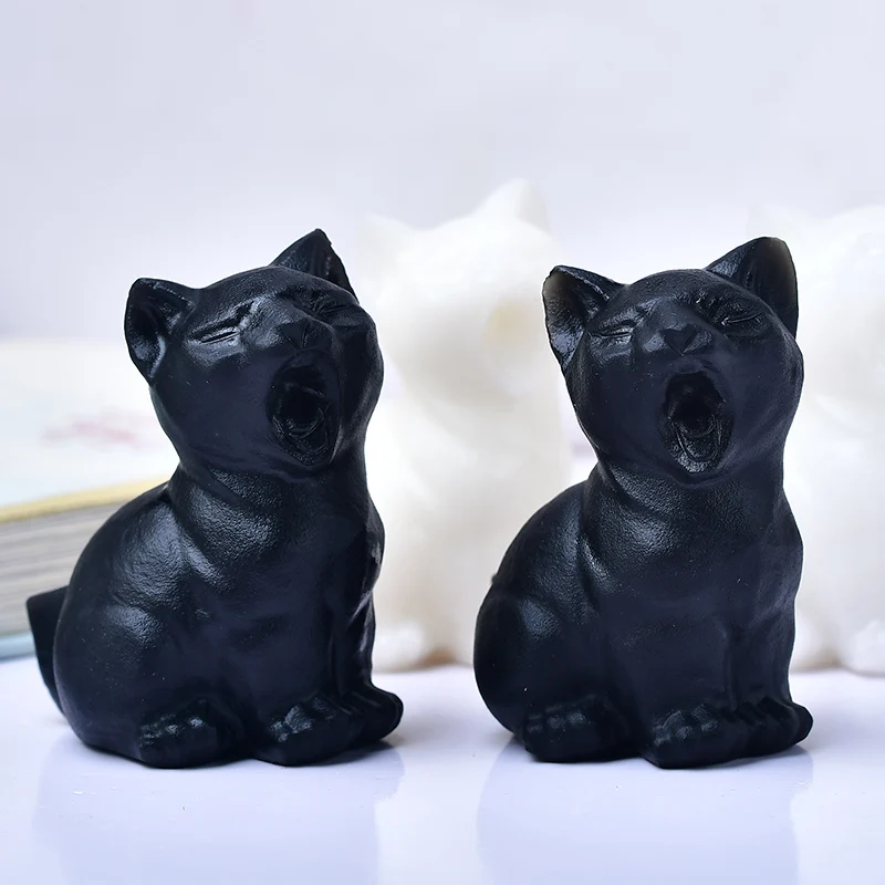 Natural Stone Obsidian Room Decor Stationery White Marble Yawning Cat Home Decoration Stapstones Child Mineral Stones Gift Dildo