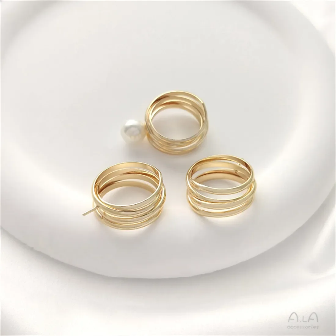 

14K Gold Package Japanese and Korean Fashion Half Hole Pearl Set Ring Handmade Twisted Ring DIY Light Luxury Open Ring B709
