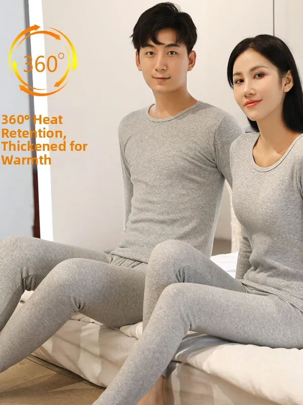 

Thickened Fleece Warm Underwear Set for Men And Women Nine-Piece Pants Long Sleeve round Neck Single Layer Thermal Clothes