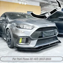 For Ford Focus RS MK3 2015 2016 2017 2018 Gloss Black/Carbon Look ABS 3Pcs Car Front Bumper Lip Splitter Spoiler Body Kit Tuning