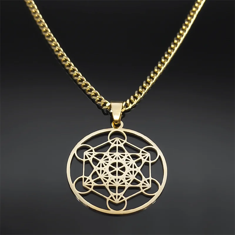Heilige Geometrie Metatron-Würfel Halskette für Frauen Männer Edelstahl Goldfarben Kraftvolles Amulett Chakra Spiritueller Schmuck Geschenke – Detail 6