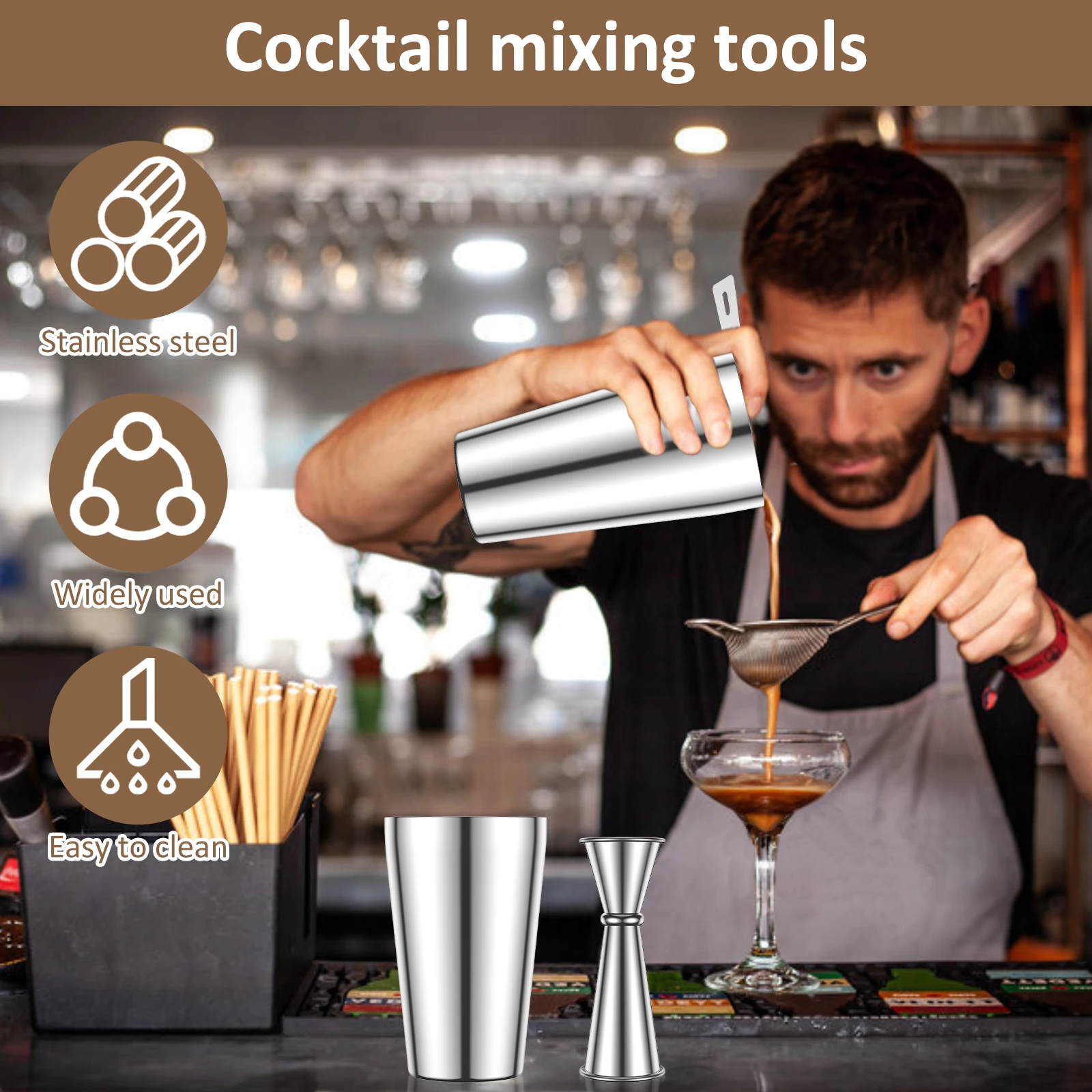 4Pc Cocktail Shaker Kit 800/600ml Stainless Steel Bar Shaker Set Reusable Mixology Bartender Kit Cocktail Mixer Tool for Mojitos