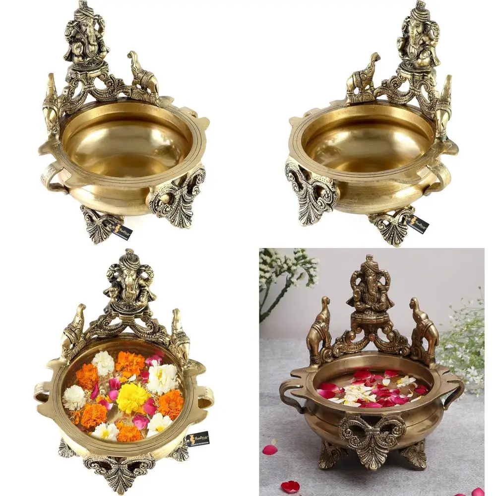 

Антикварная белая латунная чаша Ганеши 7,5 см с подставкой, идеально подходит для домашнего декора и украшения интерьера