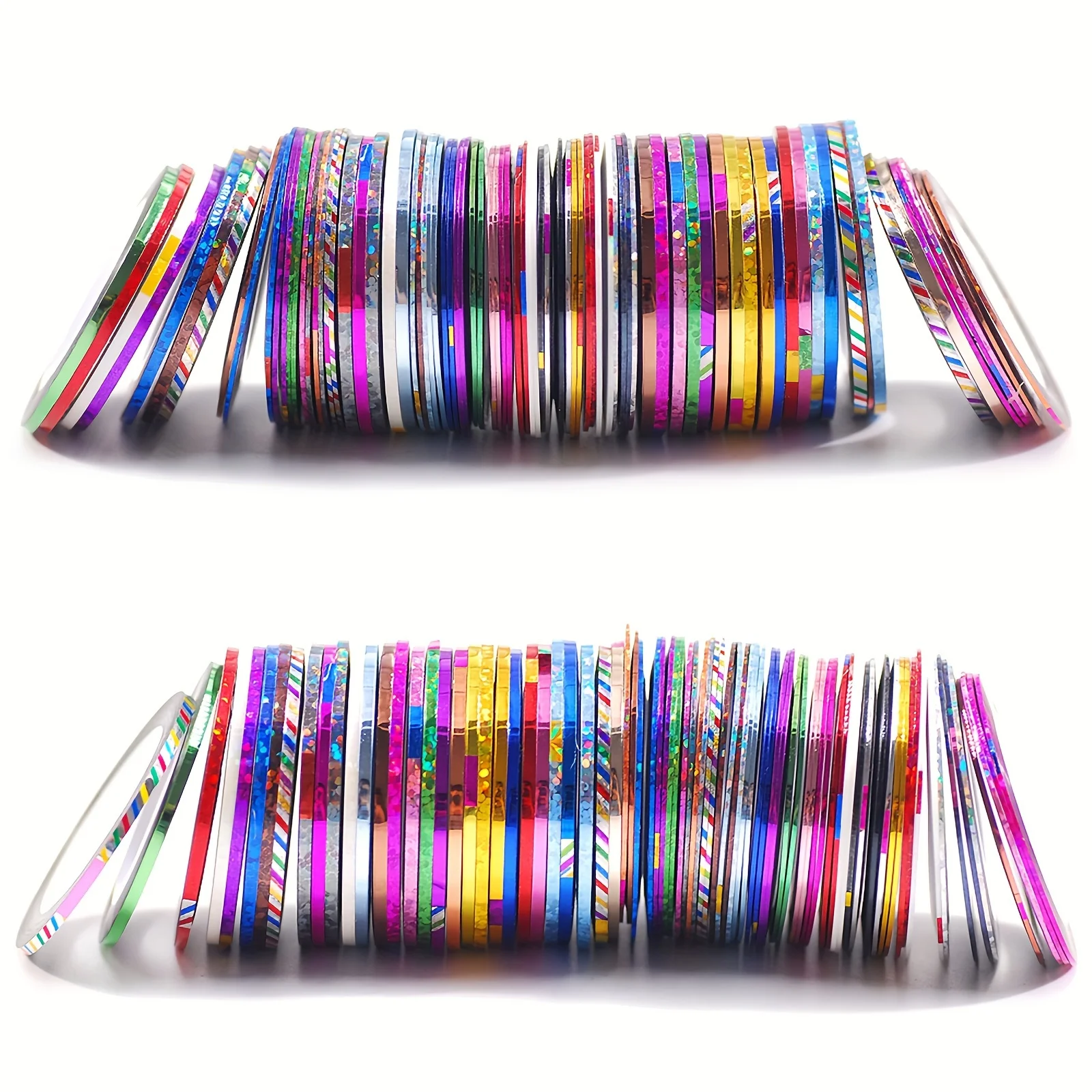 32 Rollen/Set Gold Silber Linien Nail Art Aufkleber 1 mm selbstklebendes Glitzer-Aufkleberband Bunte Abziehbilder für DIY Nail Art Dekor