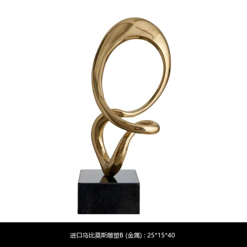 Modern Light Luxury Gold Interwoven Streamer Sculpture Ornament Hotel Clubhouse Entrance Marble Base