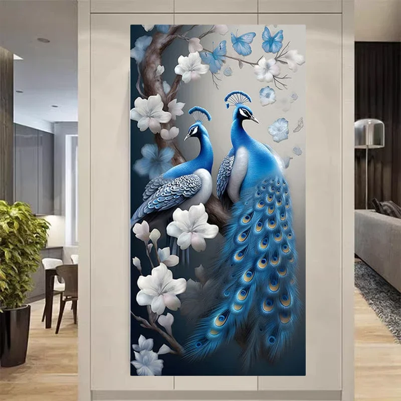 Fai da te grande fai da te 5d diamante arte pittura fiori bianchi blu doppio pavone punto croce pieno quadrato rotondo mosaico ricamo W538