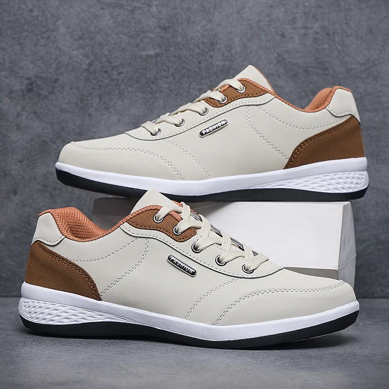 

YRZL Mens Skateboard Shoes PU Leather Sneakers Non Slip Lightweight Walking Shoes for Men Comfortable Outdoor Sports Tennis Men