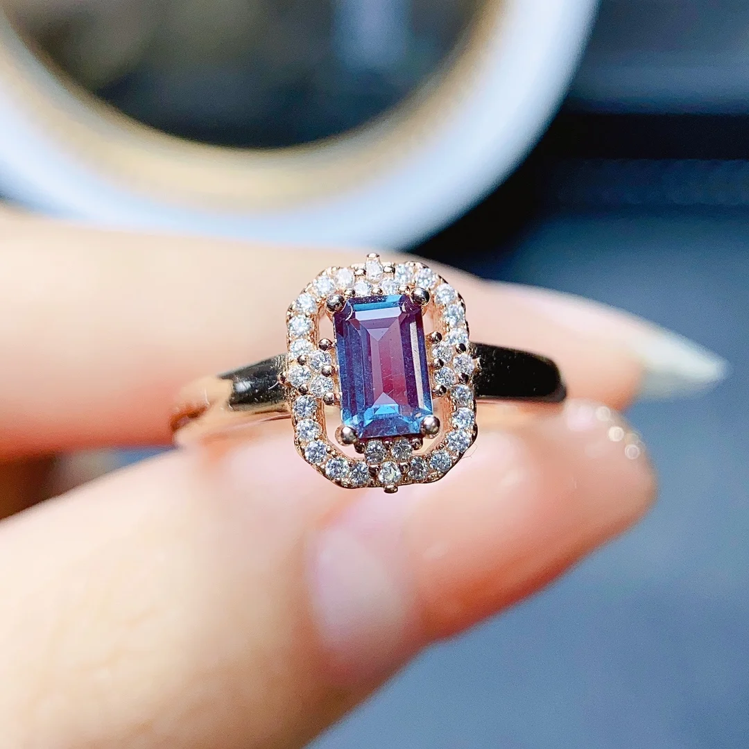 Emerald Cut Alexandrite Engagement Ring Vintage Alexandrite Ring Rose Gold Sterling Silver Ring Unique Ring Dainty Ring Art Deco
