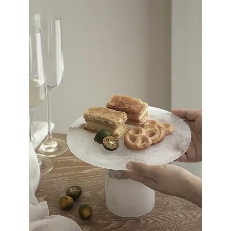 

Marble Pedestal Cake Serving Stand for Weddings Showers Anniversaries Parties White Onyx Stone Tray for Dessert Table Home Decor