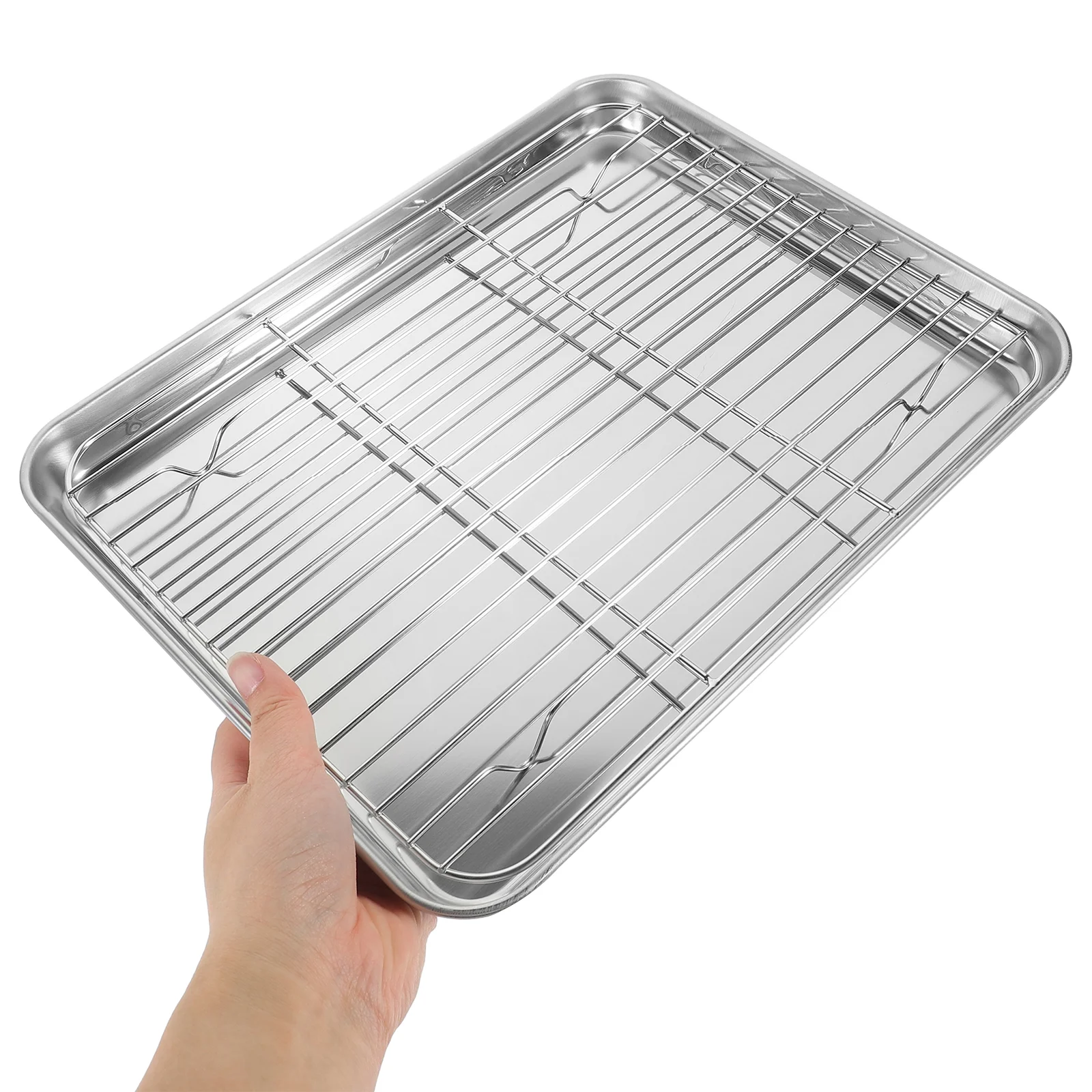 2 Pieces/Set Metallic Line Baking Tray Square Pan Small Air Fryer with Wire Rack