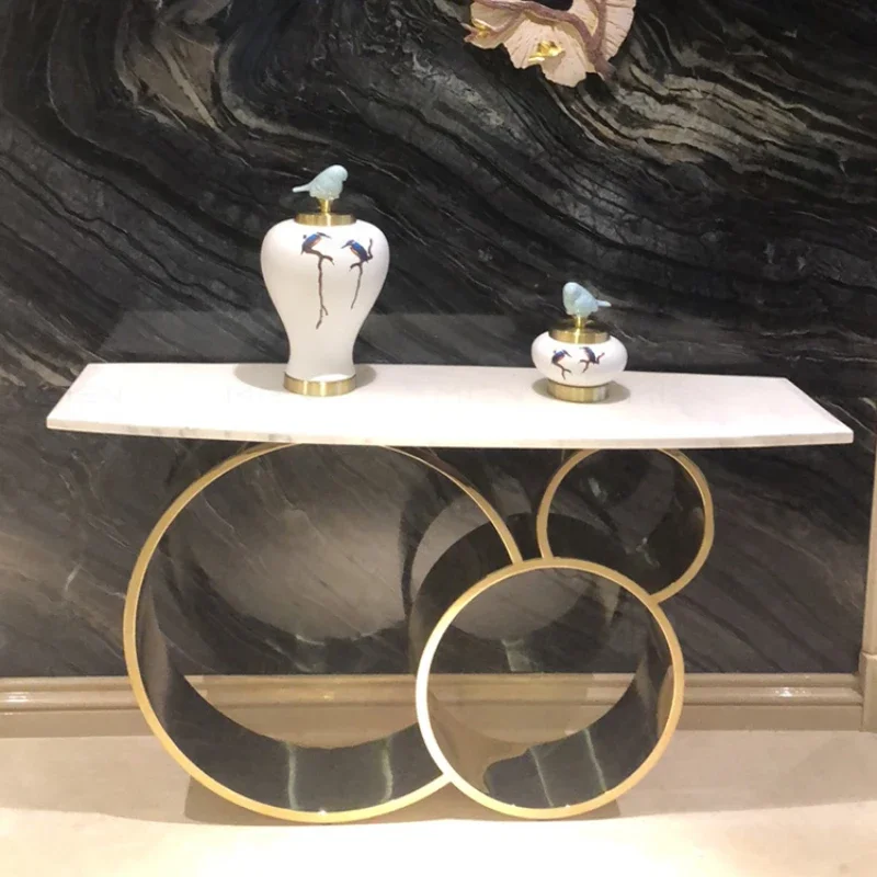 Mild Luxury Marble Console Tables Corridor Aisle a Long Narrow Table Curved Jazz White Marble Top