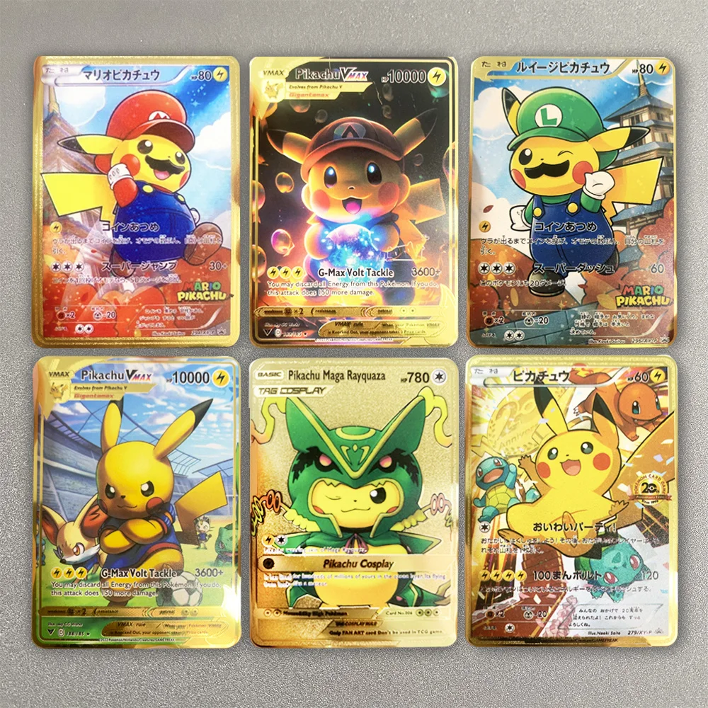 Pokemon 10000 Points High Hp Charizard Pikachu Mewtwo Eevee Gold English Metal Cards Vmax Mega GX Collection Cards Birthday Gift