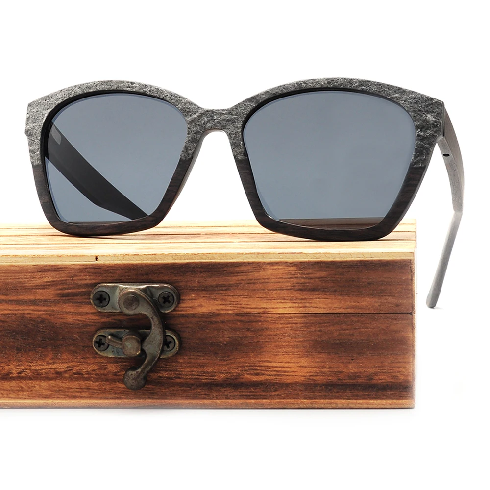 Fashion Ebony Wood Sunglasses for Men Women Abalone Shell Stone Decoration Sun Glasses