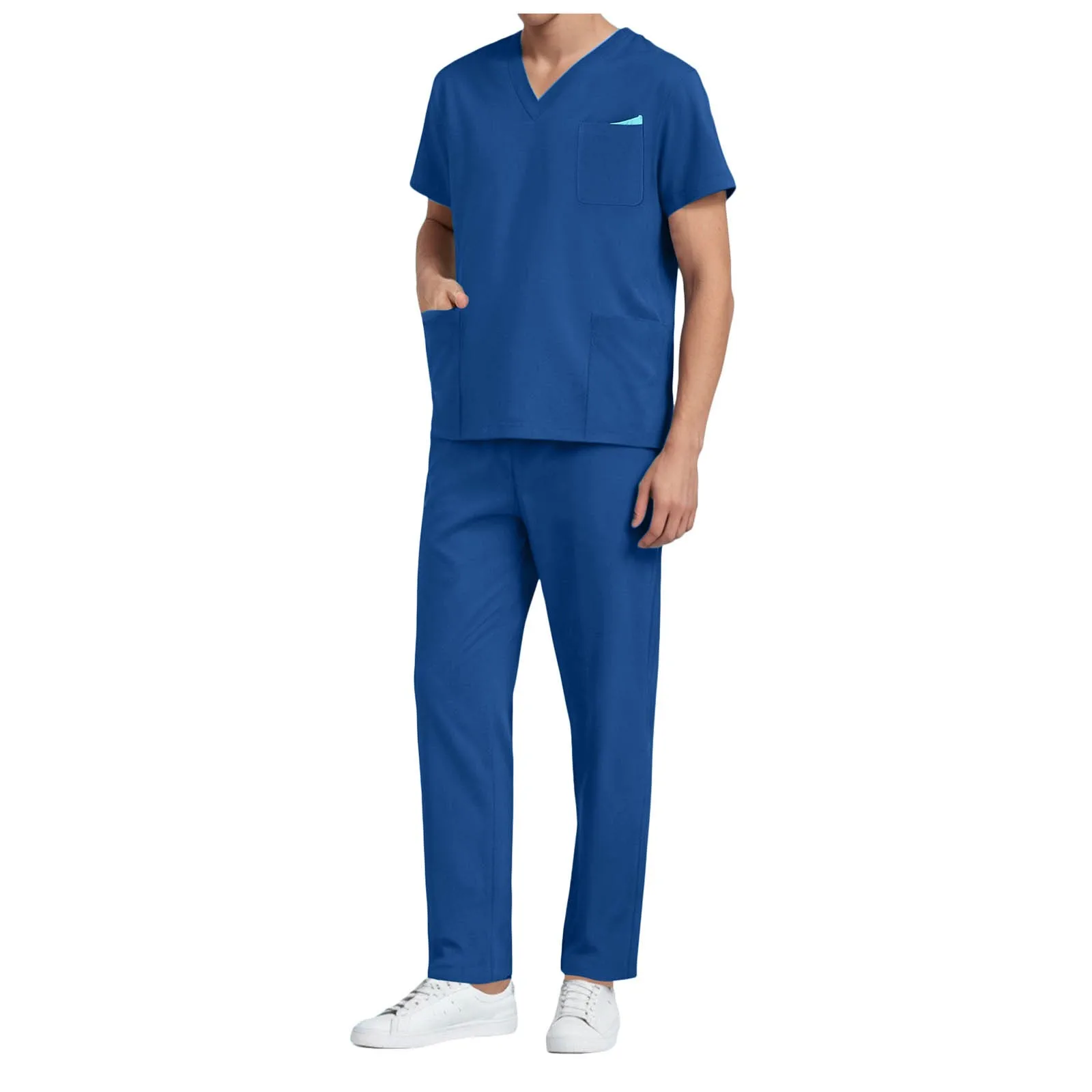 

Small Tuxedo Men Set — Stretch V Neck Scrub Top & Jogger Pant With Pockets Yoga Waistband Wrinkle For Cocktail Attire Men Suit