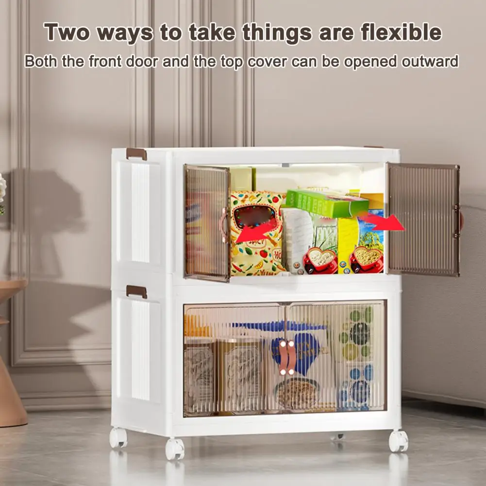 

2 Pcs/Set Collapsible Storage Box With 4 Caster Wheels Dual Doors Foldable Stackable Kids Toy Book Closet Clothes Organizer Home