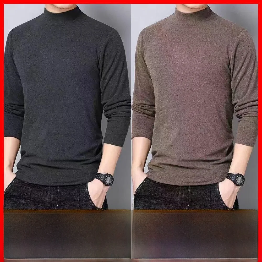 厚手のフリースハーフハイカラーメンズサーマルシャツ韓国スタイル暖かいベースレイヤーシャツ秋と冬のカジュアルウェア用