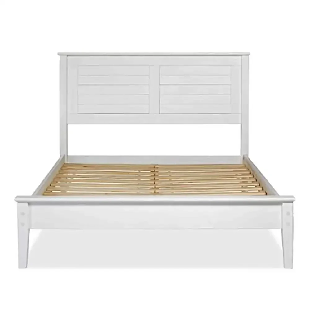 Modern Solid Pine Wood Platform Bed Queen Size with Matching Nightstands and Dressers Included Brushed White Finish Sturdy