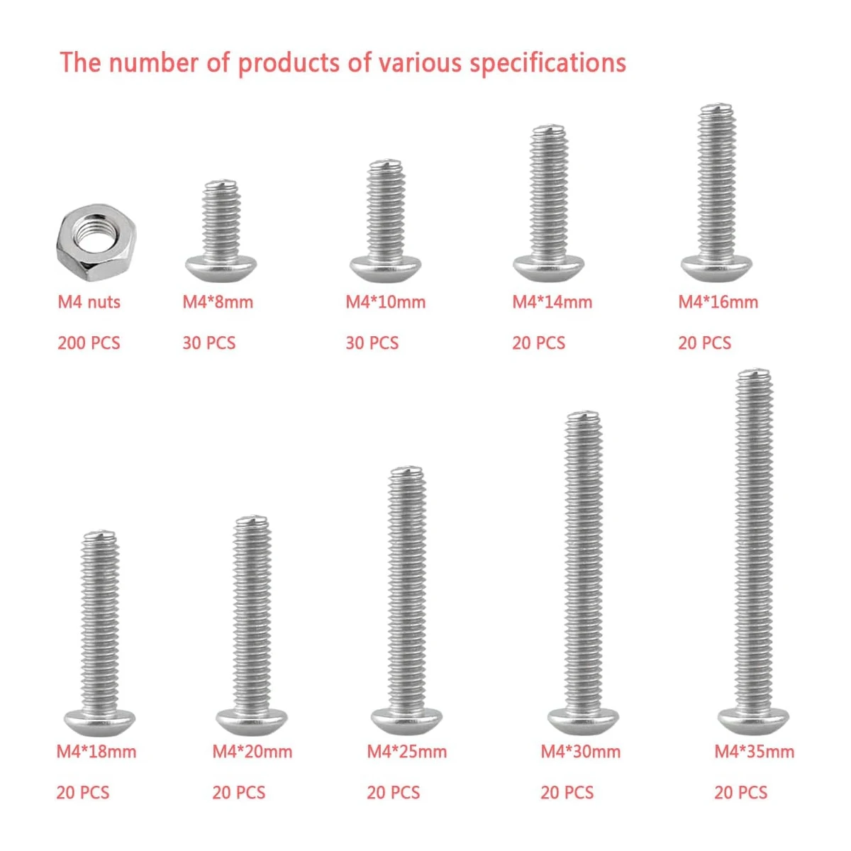 400Pcs Round Hex Head M4x8/10/14/16/18/20/35mm Stainless Steel Bolts And Nuts Set Round Head Hexagon Socket Bolts Assortment Kit