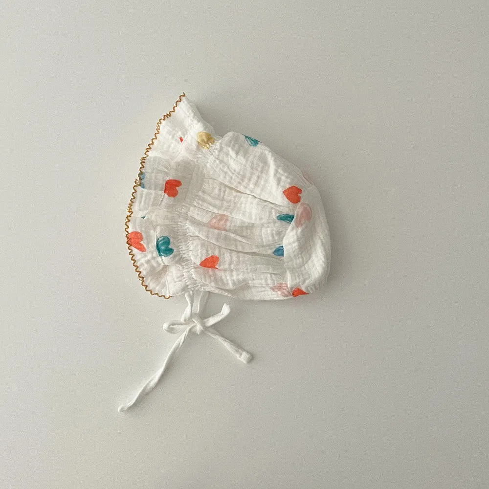 

Новая детская шапка из чистого хлопка с цветочным принтом в горошек, тонкая дворцовая шляпа, дышащая шапка-бини, реквизит для фотосъемки