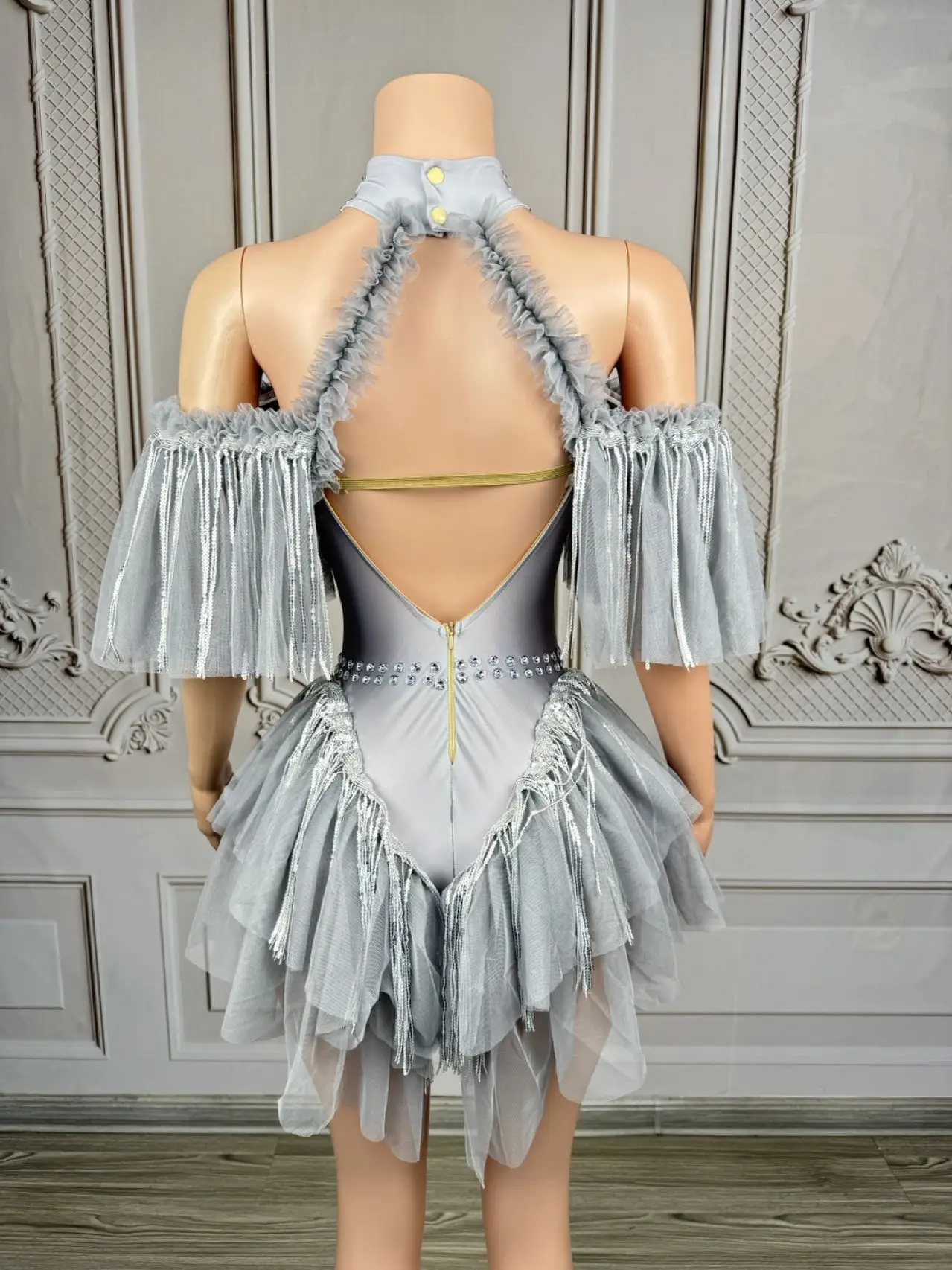 

Sexy Ladies Off-Shoulder Bodysuit Dress Rhinestone Evening Party Dress Performance Dance Costume Nightclub Dancer Stage Bodysuit