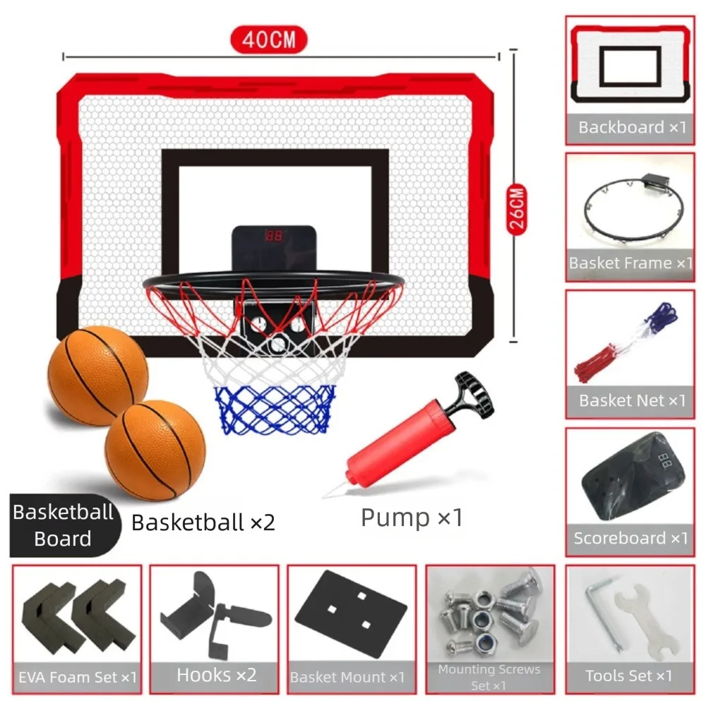

Wall-mounted Mini Basketball Hoop Set Over The Door Foldable Indoor Play Basketball Goal Multifunctional Easy To Install