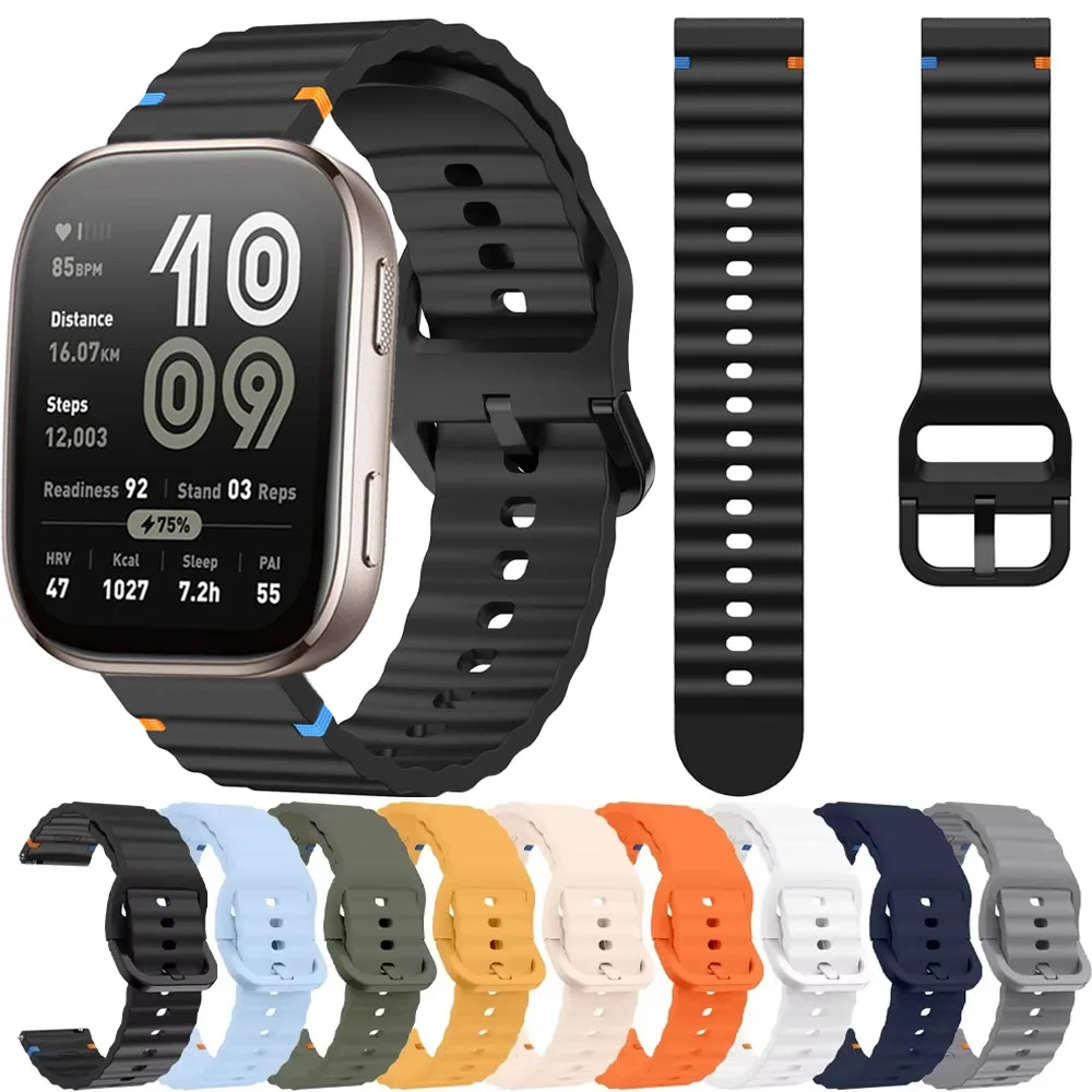 18mm 20mm 22mm Wave Suture Silicone Strap For Amazfit Bip 6/5 Active Max Sports Bracelet Amazfit Active 3/2 Balance 2 Wristband