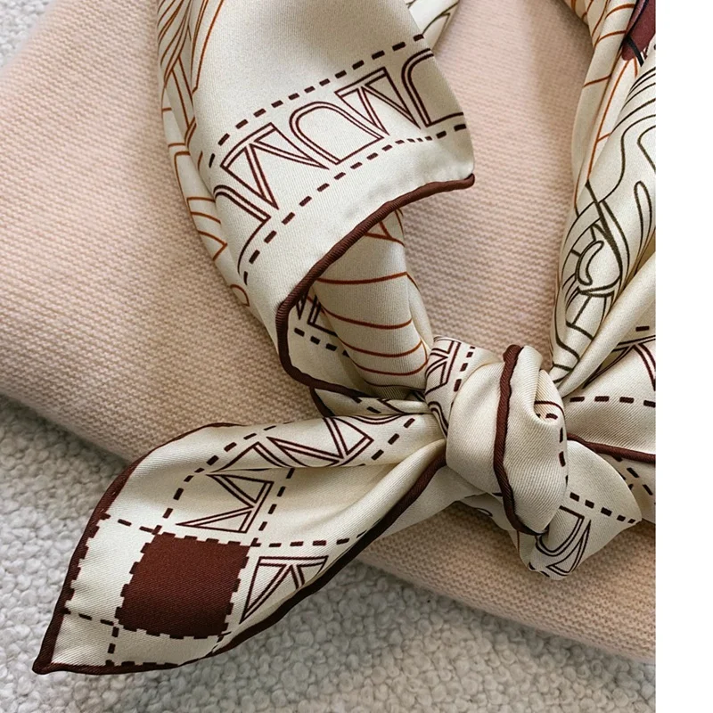 18mm 100% Silk Scarf Shawl Luxury 90 Silk Scarves Wraps Neckerchief Khaki Print Womens Fashion Head Scarves Hijab