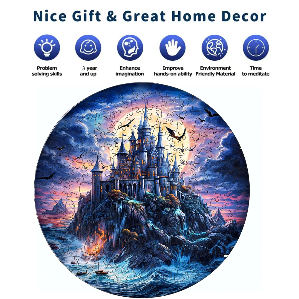 Wooden Jigsaw Puzzle Toy Ocean Castle Ideal Birthday Gift for Family Interactive Wood Puzzle Game 3D Puzzles for Adults Included