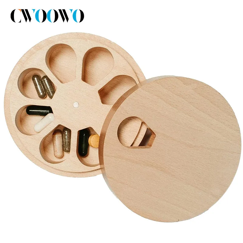 1Pcs Weekly Wooden Vitamin Organizer, Pill Container 7 Day Magnetic Closure - Pill Box Portable Design Small Pill Organize