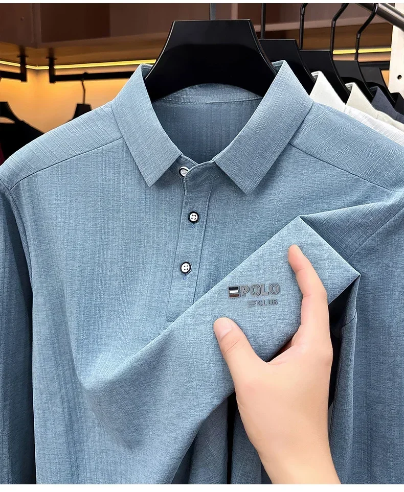 Brandneues Herren-Poloshirt mit Print, Herbst, einfarbig, langärmelig, Arbeitsoberteil, Herren, Business, formelle Arbeitskleidung, Hemden für den Frühling. – Detail 32