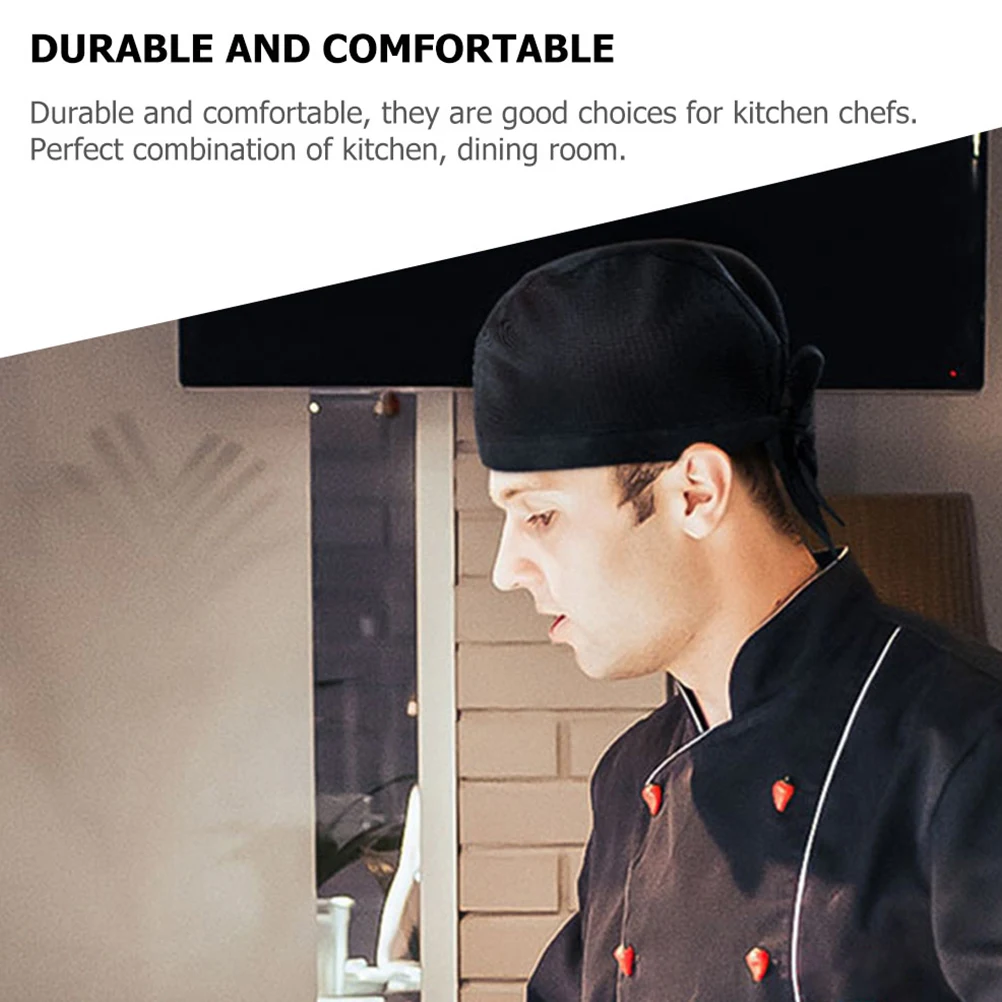 

Black Chef Hat Restaurant Hats Men Women Turban Kitchen Cooking Caps Cotton Cloth Moisture Absorption Skin Friendly Elastic