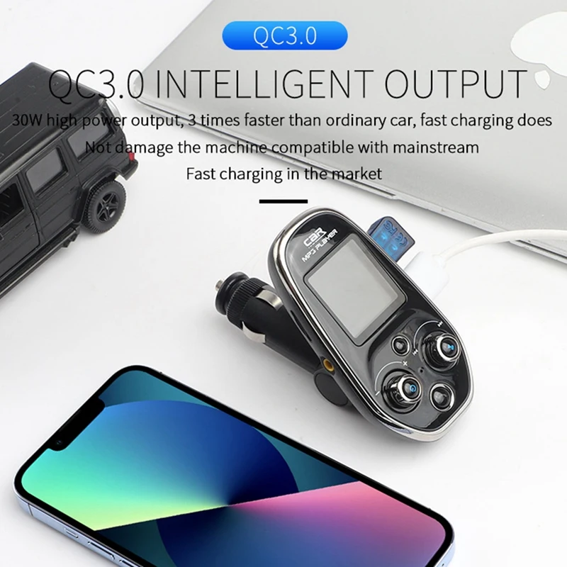 BT29A Color Screen QC 3.0 Fast Charge EQ FM Transmitter Bluetooth Car MP3 TF/U Disk Player Wireless Handsfree Car Kit