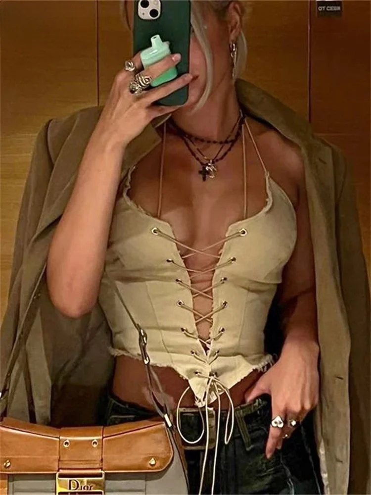 

Sampic Women's ter Ne Corset Crop Top Y2K Sle off oulder Design Faionable Ladies Vest Strap 00% Other Material