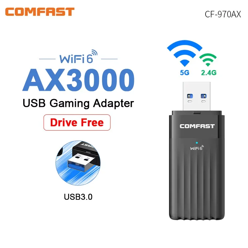 COMFAST 6500Mbps WiFi 7 USB WiFi Adapter USB 3.0 802.11BE WiFi Dongle Tri-Band 2.4G/5G/6GHz Network Card Win10/11 Driver-free