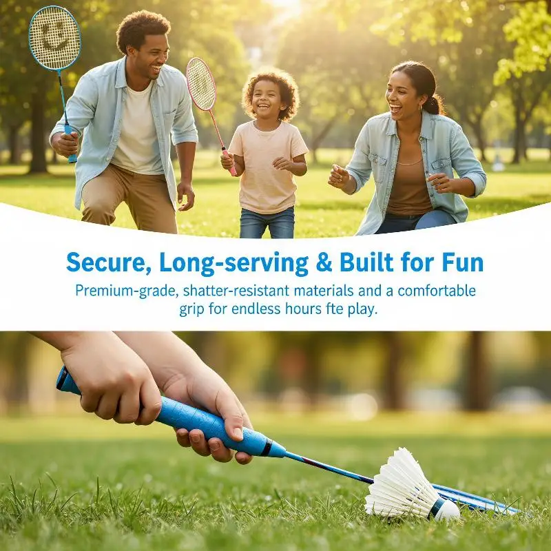 New Kids Beginner Badminton Racket 2PCS Set with 3 Balls Lightweight Comfort Grip for Outdoor Yard Children Party Games