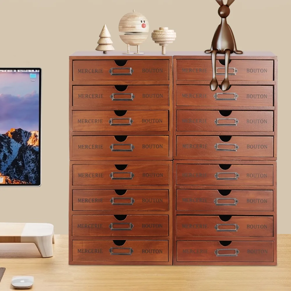 

4-Storey Wooden Storage Box With 16 Drawers Multifunctional Classified Storage Cabinet Home Office Organizer