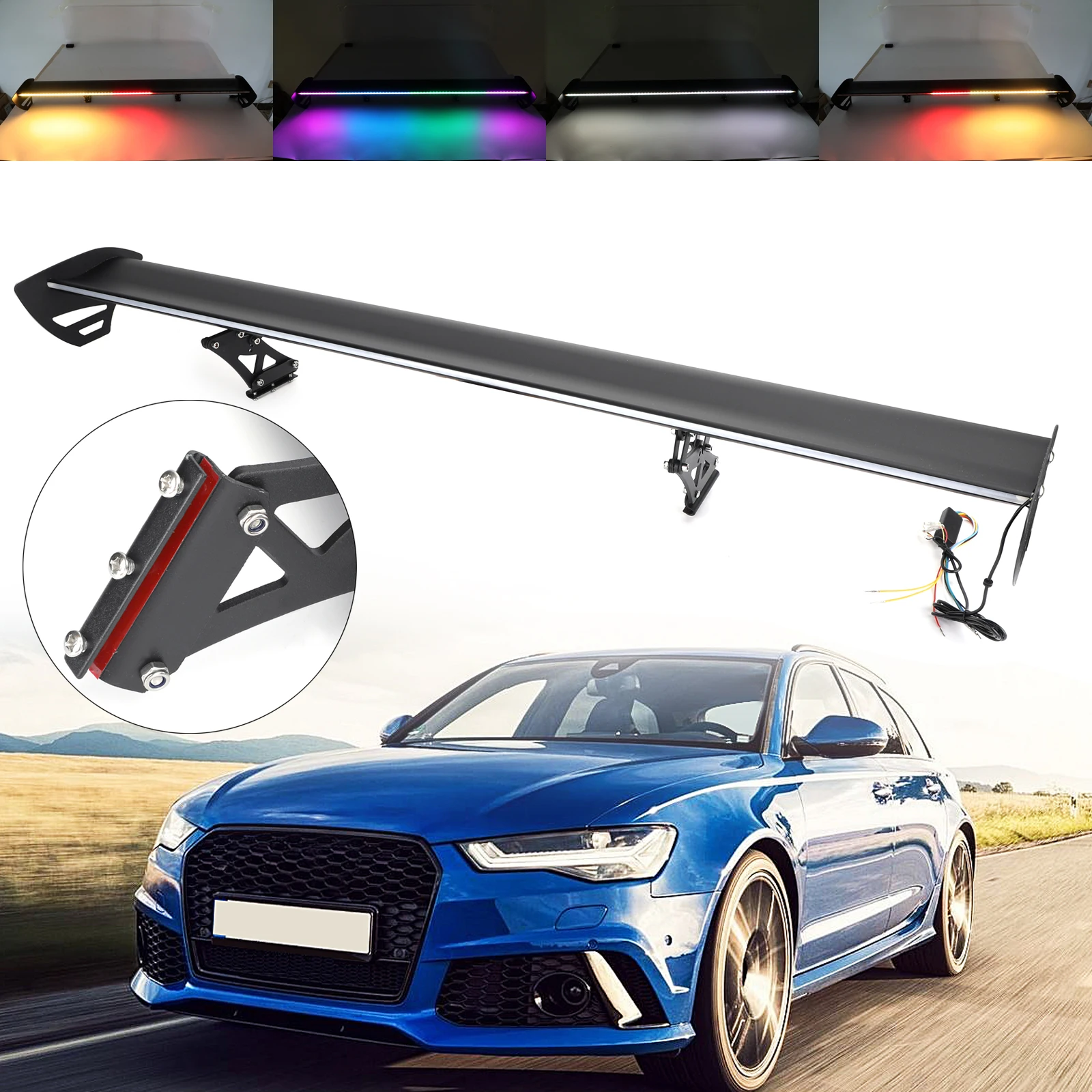 Areyourshop Universal Sedan Adjustable Aluminum Rear Trunk Wing Racing Spoiler With LED for BMW Porsche Nissan GTR