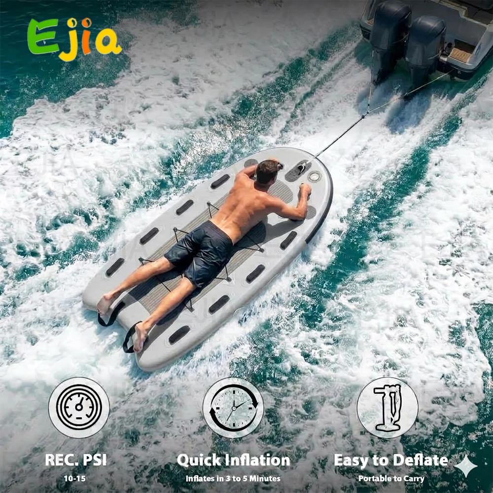 Image of Graues aufblasbares Wasserrettungsschlitten, aufblasbares PVC-Rettungsboard für Jetskis, aufblasbare Plattform für Seen, Ozeane und Flüsse, Grau