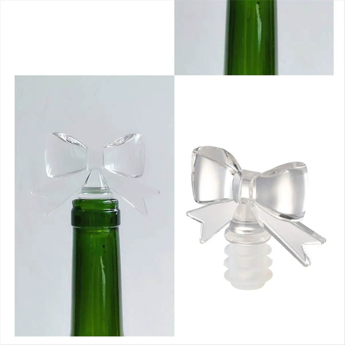 N14R Top 2 Pack Cute Bowknot Wine Bottle Stoppers - Food-Safe Silicone & Acrylic Resin, Leakproof Seal for Wine/Soda/Oil Gift