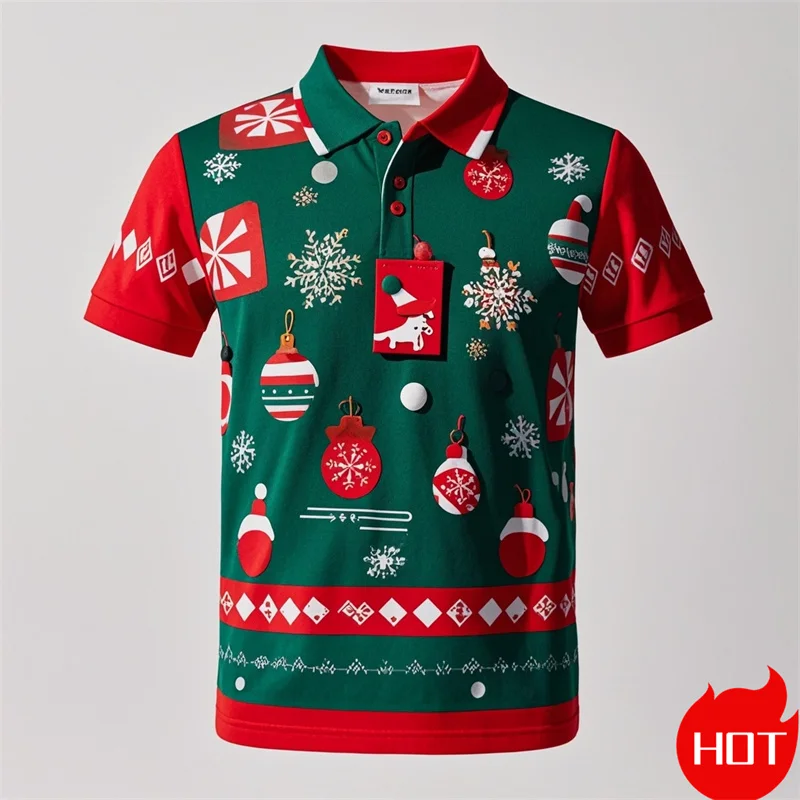 Funny 3D Cute Santa Claus Xmas Printing Polo Shirt For Men Happy Christmas Graphic Merry Christmas Graphic  Shirts Blouses Polos