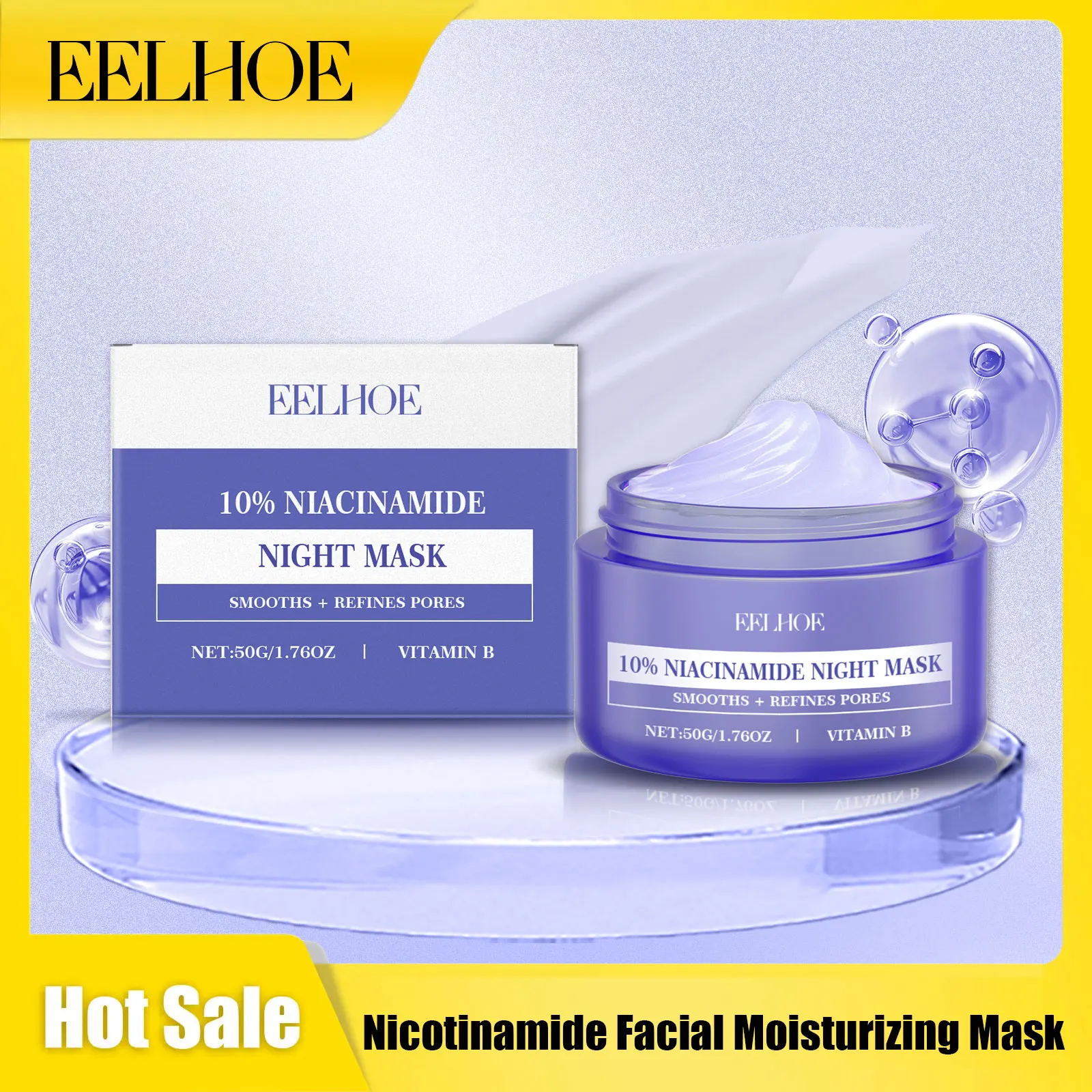 

Eelhoe Nicotinamide Facial Moisturizing Mask Deeply Hydrate Dryness Oil Control Fade Fine Lines Face Brightening Cream Masks 50g